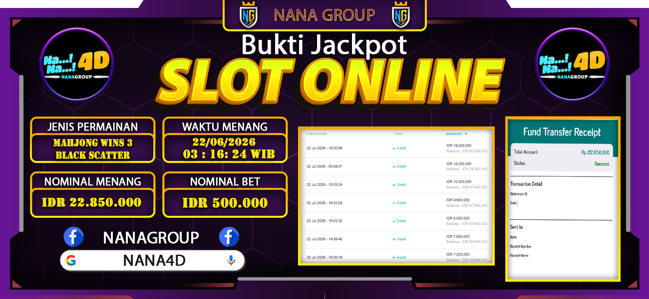 Bukti Kemenangan Besar Dibayar lunas Member NANA4D RP 22.850.000, 22 Juli 2026